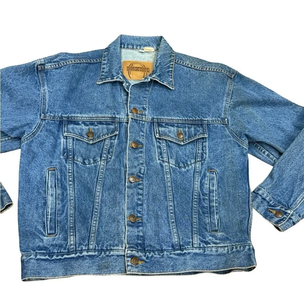 🧥🐎 Vintage Women’s Horseshoe Casino Hotel Embroidered Jean Jacket – Size M‎